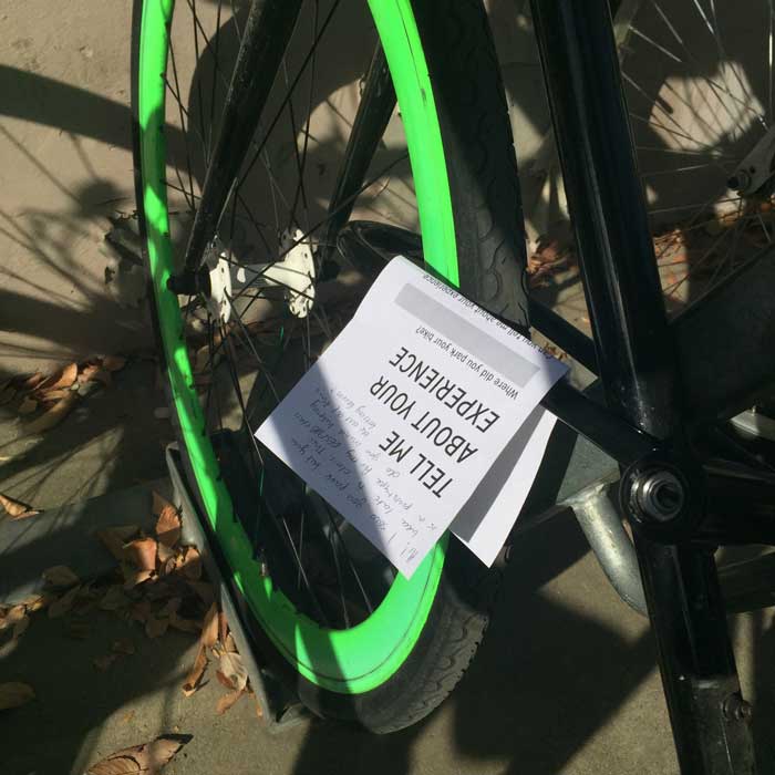 Experience survey left on user's bike