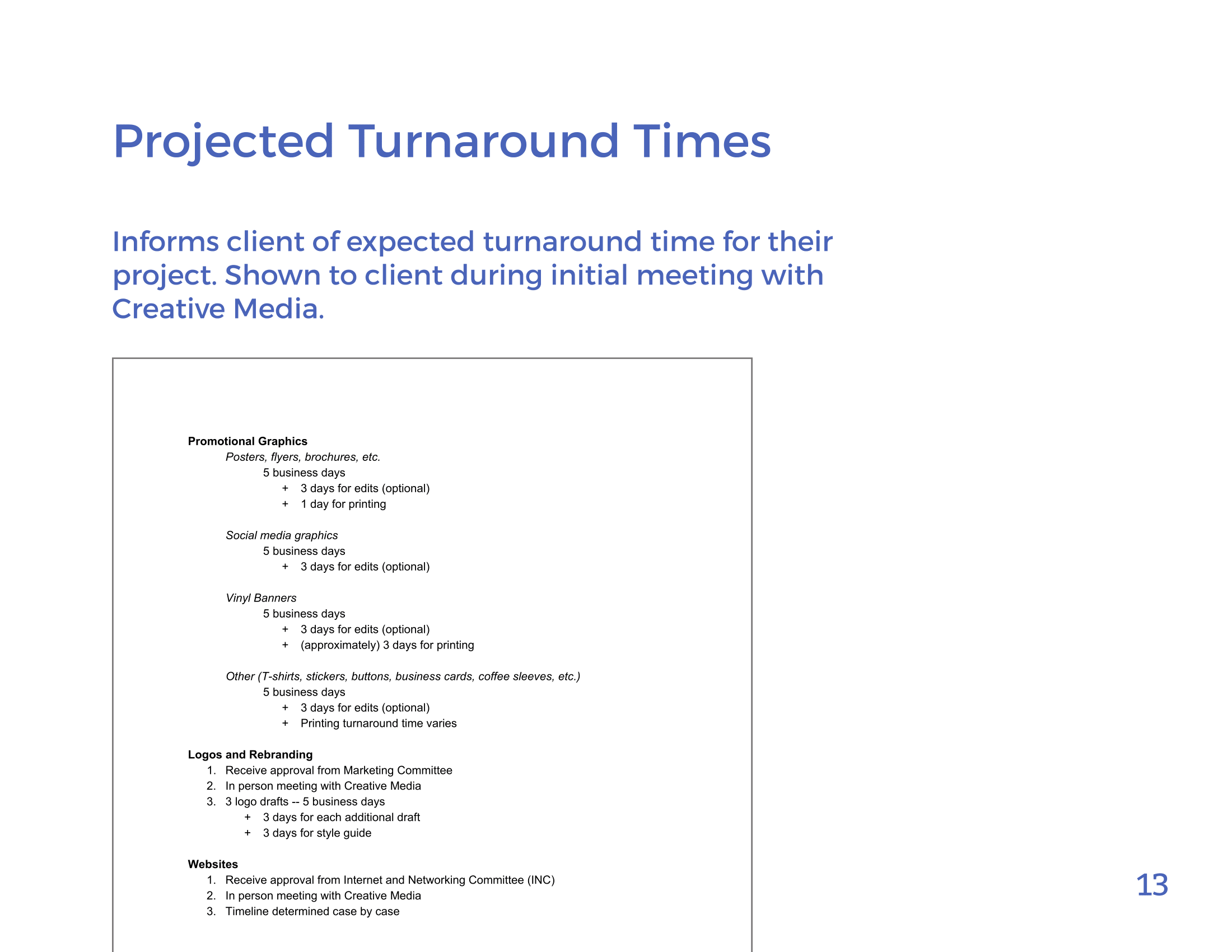 Project Turnaround Times sheet