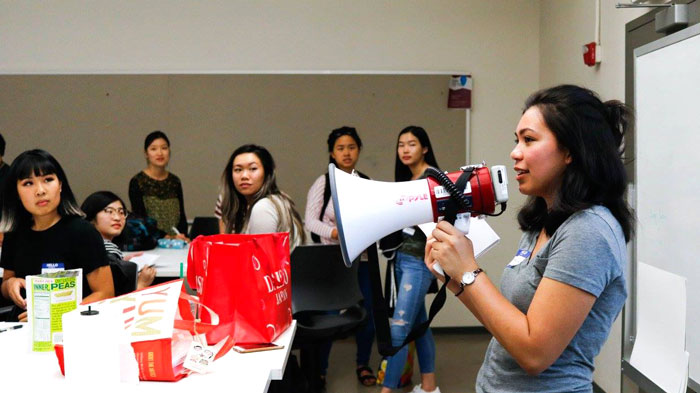 Me leading the activity with a megaphone