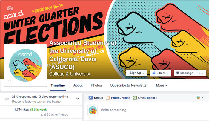 ASUCD Facebook Page with Elections Banner